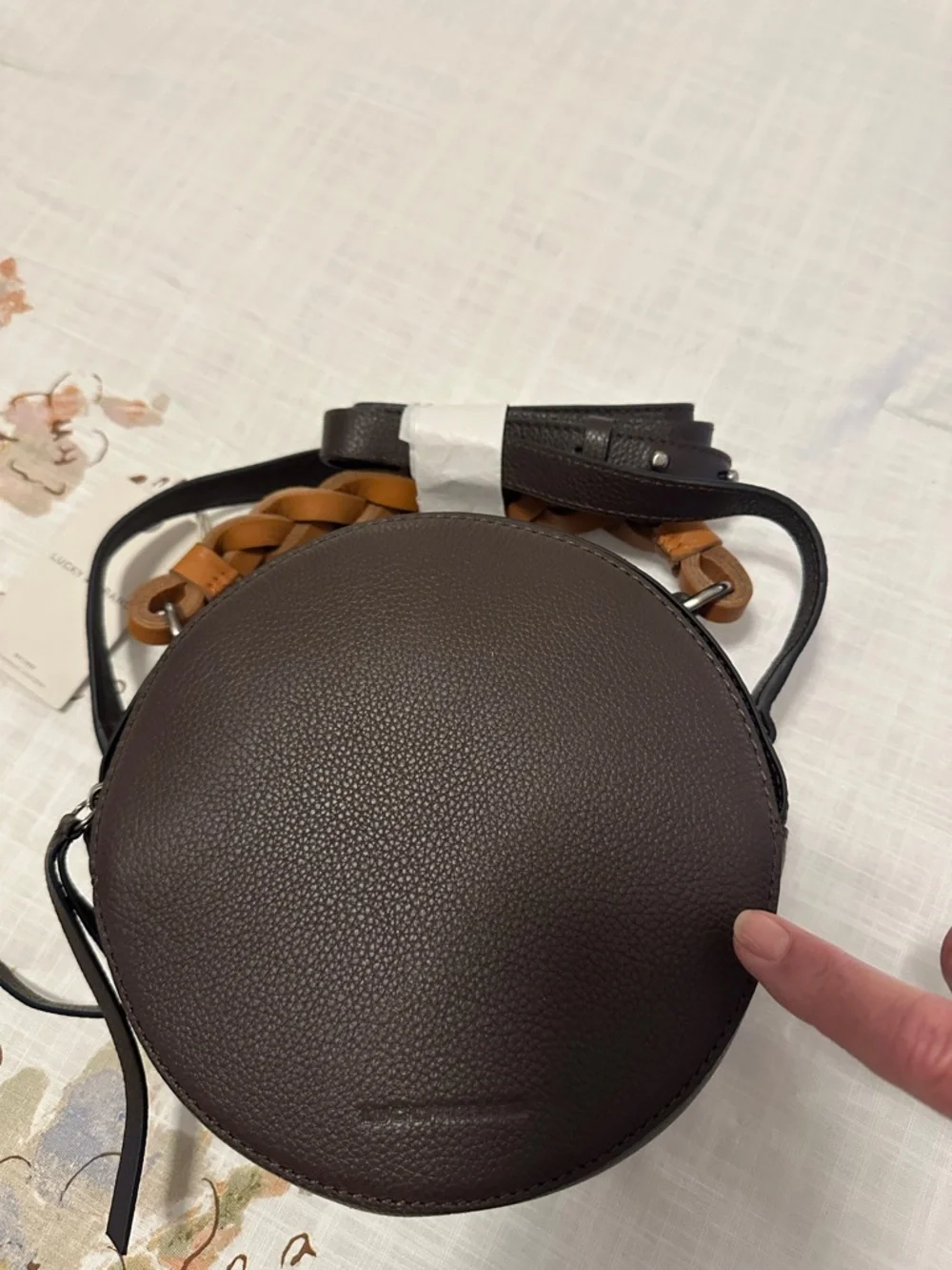 Lucky Brand Round Crossbody Bag in Dark Brown with Tan Braided Handle - Picture 4 of 4